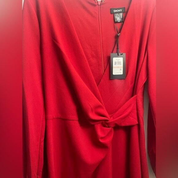Red Dress, Long Sleeves, DKNY Brand - Picture 5 of 7
